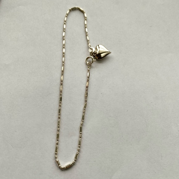 925 Sterling silver ankle bracelet puffy heart charm - Picture 3 of 7